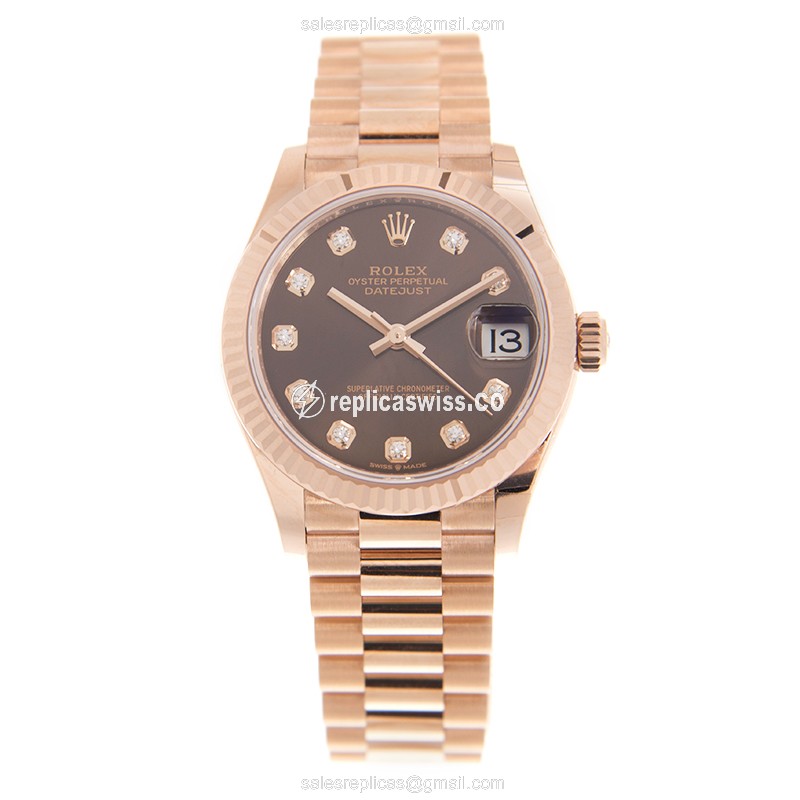 Rolex Datejust Replica - 18kt Rose Gold - Automatic - Brown Dial - View 2