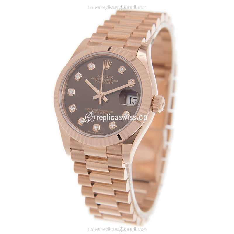 Rolex Datejust Replica - 18kt Rose Gold - Automatic - Brown Dial - View 3