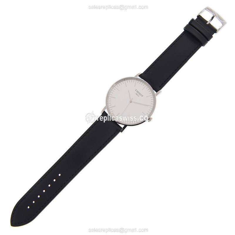 Everytime T109.610.16.031.00 Quartz Watch - Stainless Steel Case, White Dial, Leather Strap, Buckle Clasp - View 2