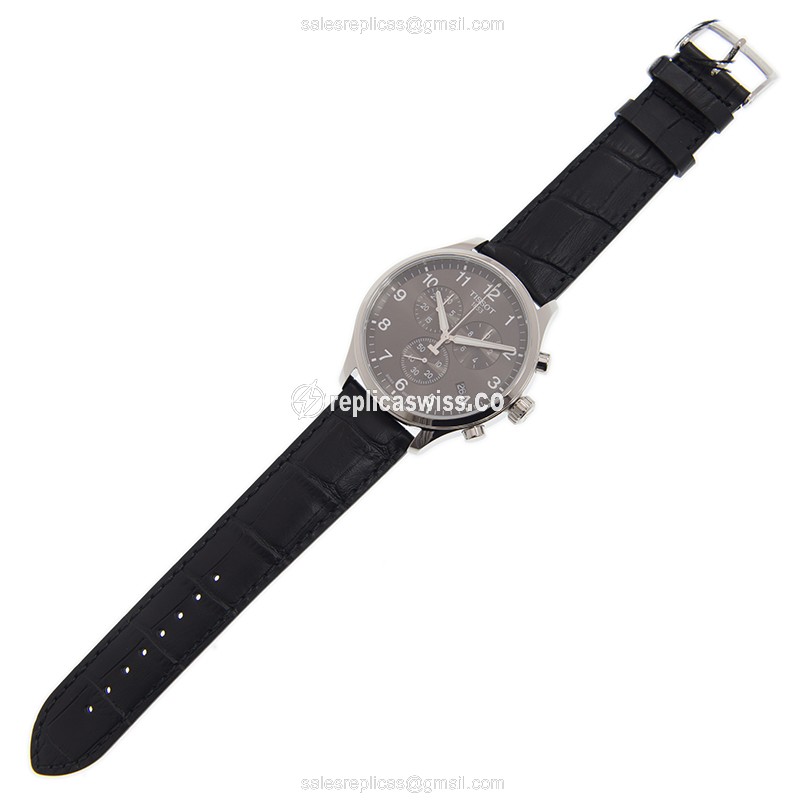 Tissot Chrono XL Quartz Steel Gray Dial Black Leather Strap Buckle Clasp Replica Watch - View 2