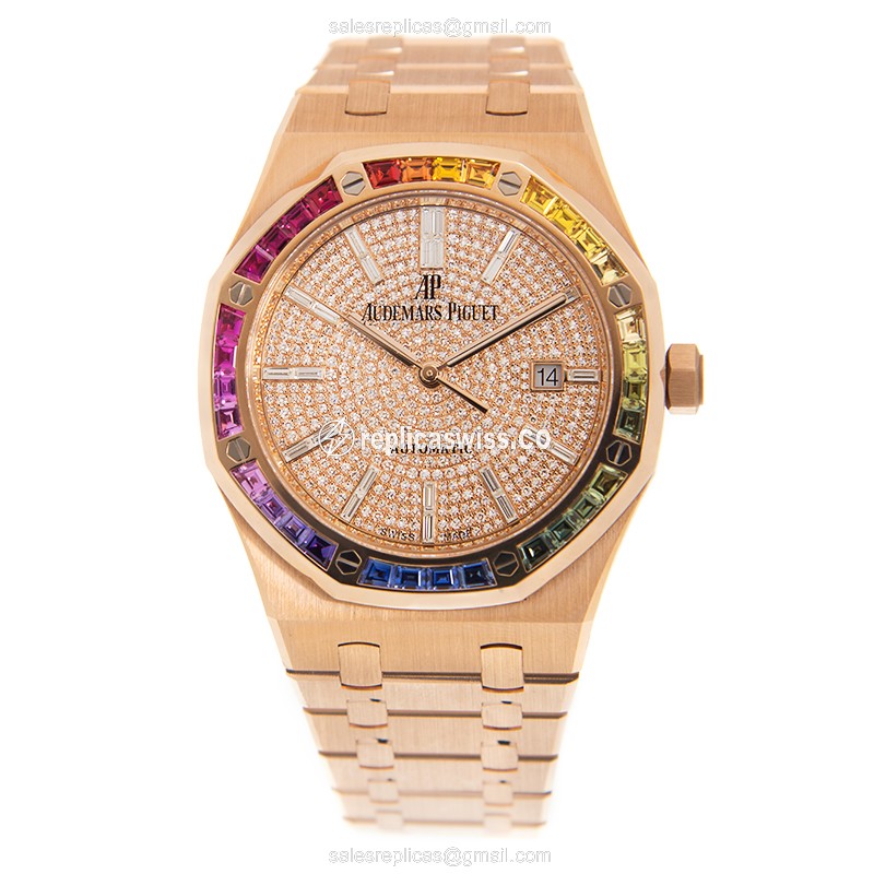 Rolex Royal Oak Replica - Automatic - 18kt Rose Gold - Sapphire - Gold Dial - Gold Strap - View 2