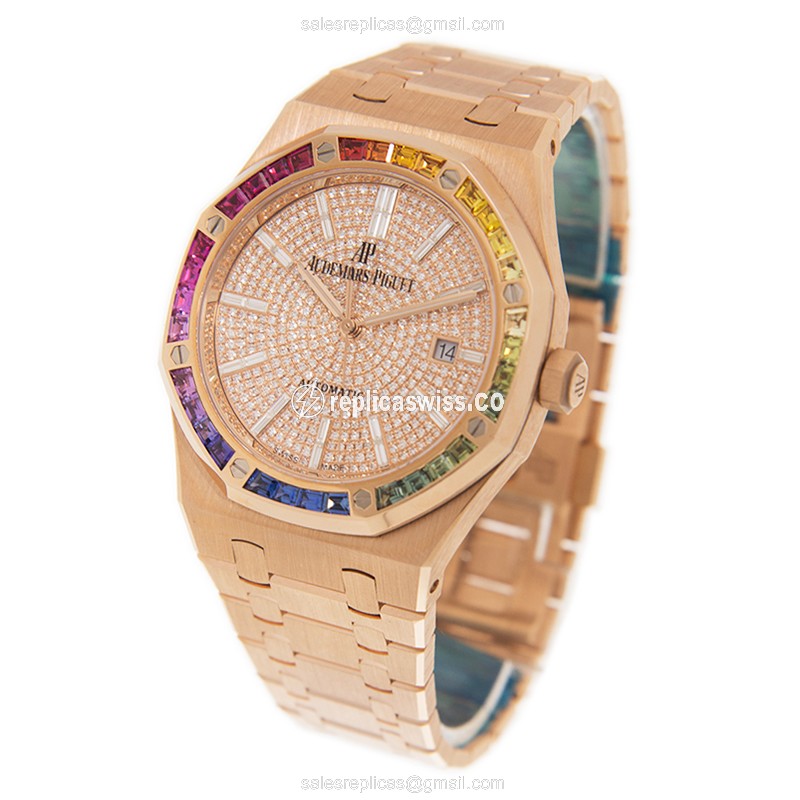 Rolex Royal Oak Replica - Automatic - 18kt Rose Gold - Sapphire - Gold Dial - Gold Strap - View 3