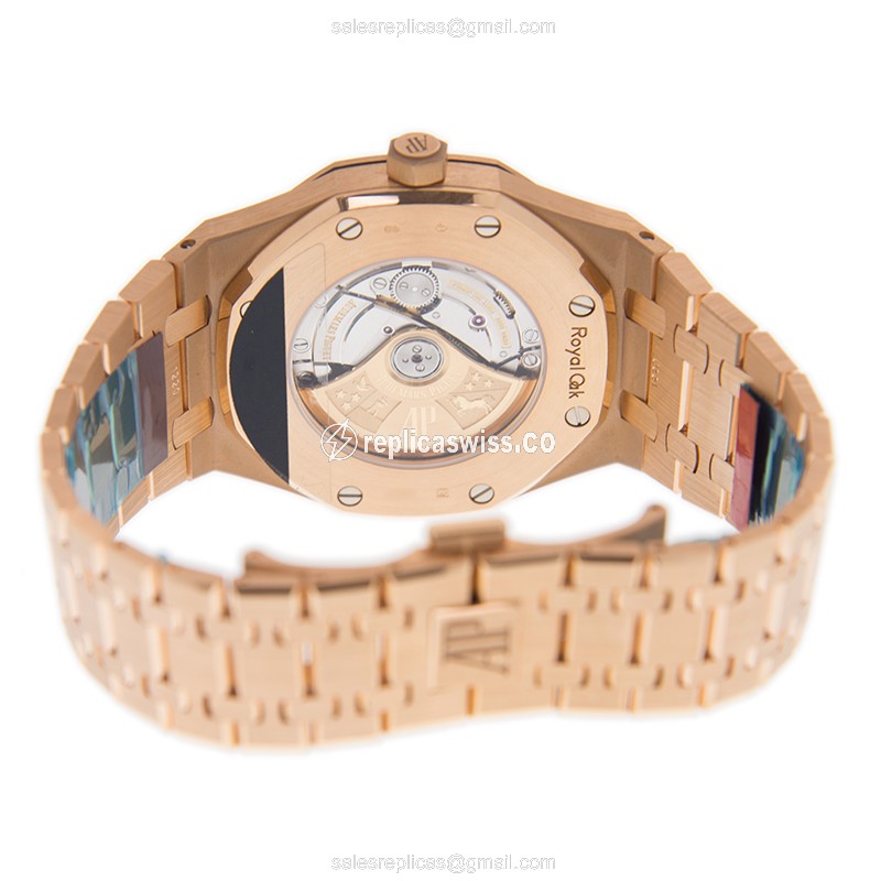 Rolex Royal Oak Replica - Automatic - 18kt Rose Gold - Sapphire - Gold Dial - Gold Strap - View 4