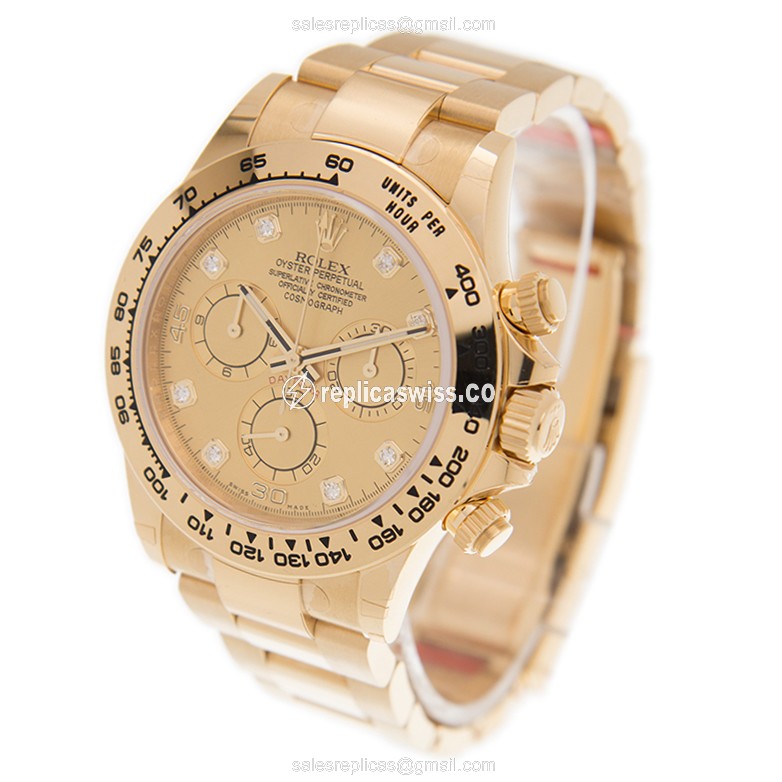 Rolex Daytona Replica - Automatic - 18kt Gold - Gold Dial on Gold Strap - View 3