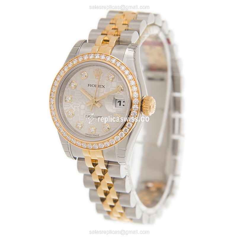 Rolex Datejust Replica - Automatic - 18kt Gold Case - Silver Dial - Gold Strap - View 3