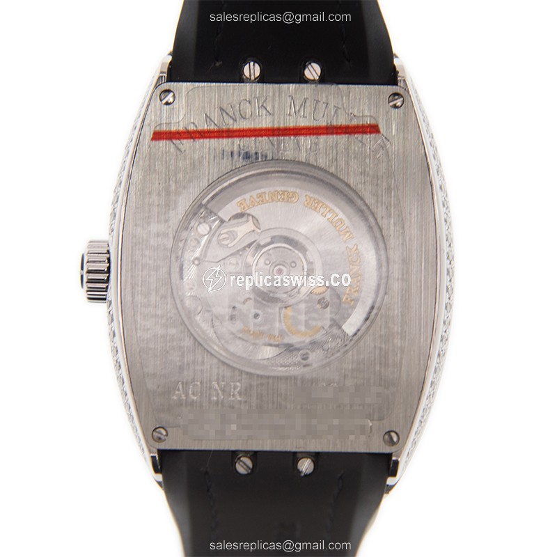 Franck Muller V 35 SC AT FO D CD Vanguard Auto - Diamond Case - Silver Dial - Black Alligator Buckle - View 3