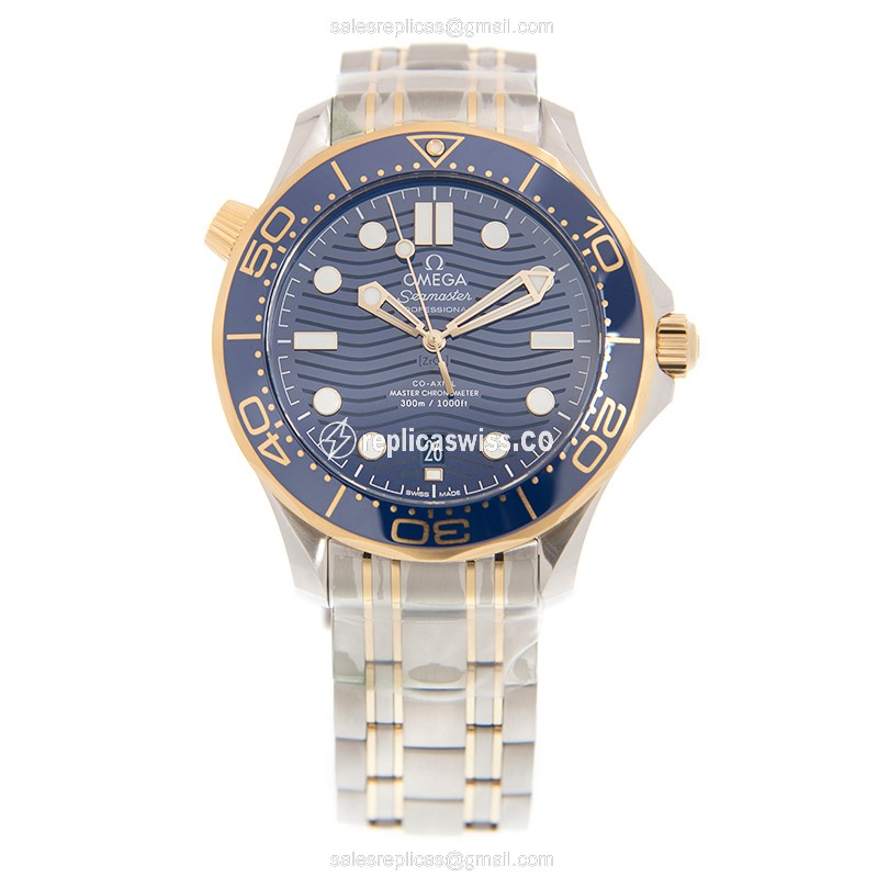 Omega Seamaster 210.20.42.20.03.001 - Auto - 18kt Gold & Steel - Blue Dial - Gold Strap - View 2