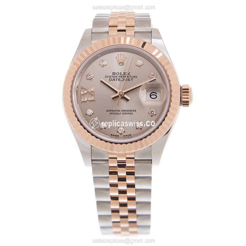 Rolex Datejust Replica | Automatic | 18kt Rose Gold Case | Pink Dial | Gold Steel Strap - View 2