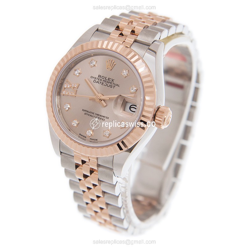 Rolex Datejust Replica | Automatic | 18kt Rose Gold Case | Pink Dial | Gold Steel Strap - View 3