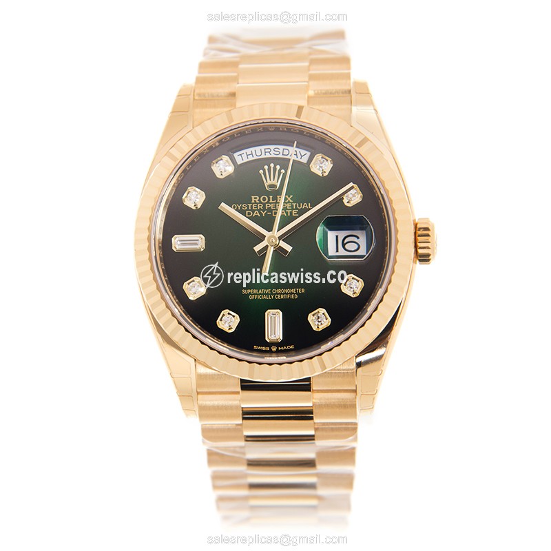 Rolex Day-Date Replica - Automatic - 18kt Gold - Green Dial on Gold Strap - View 2