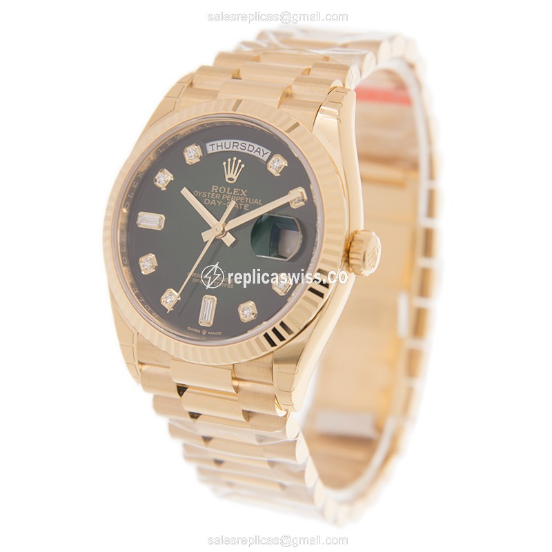 Rolex Day-Date Replica - Automatic - 18kt Gold - Green Dial on Gold Strap - View 3