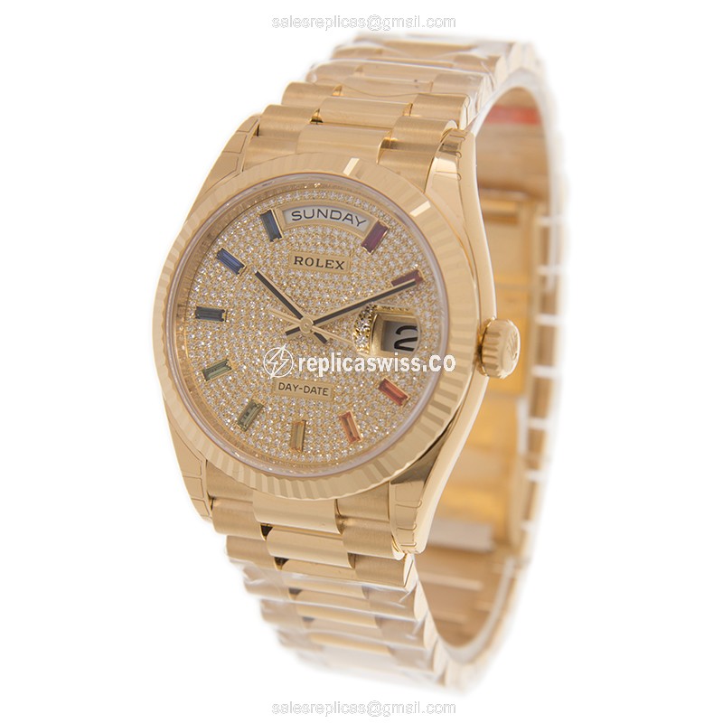 Rolex DAY-DATE Replica - Automatic - 18kt Gold Case - Silver Dial, Gold Strap - View 3