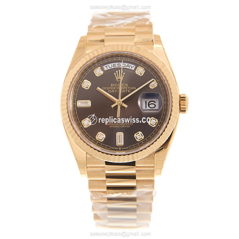 Rolex DAY-DATE Replica - Auto - 18kt Gold - Gray Dial - Gold Strap - View 2
