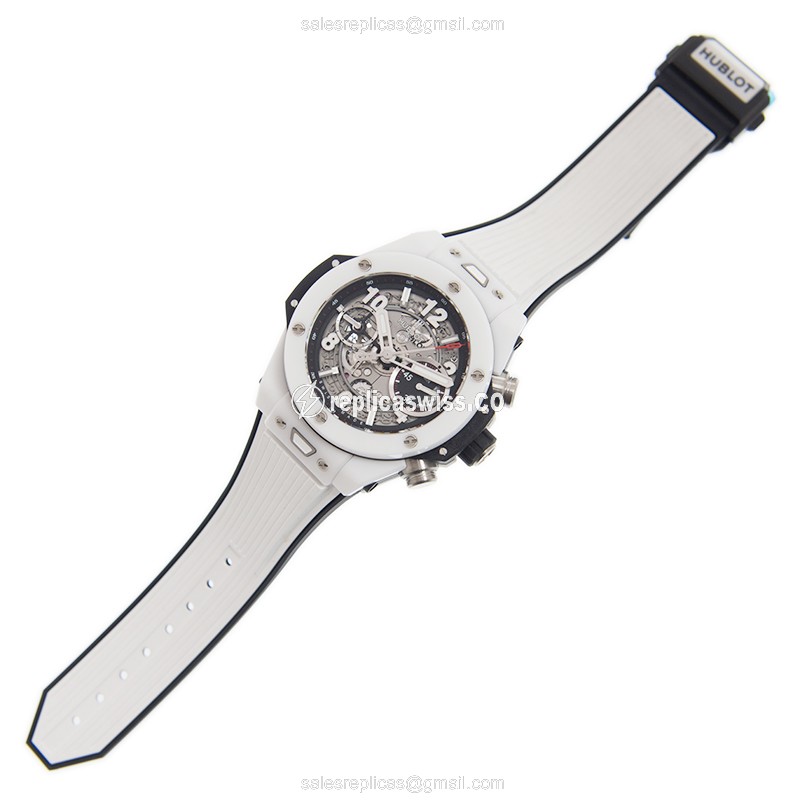 Hublot BIG BANG Replica - Automatic Ceramic - Silver Dial - White Rubber Strap - View 2