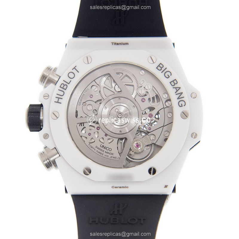 Hublot BIG BANG Replica - Automatic Ceramic - Silver Dial - White Rubber Strap - View 3