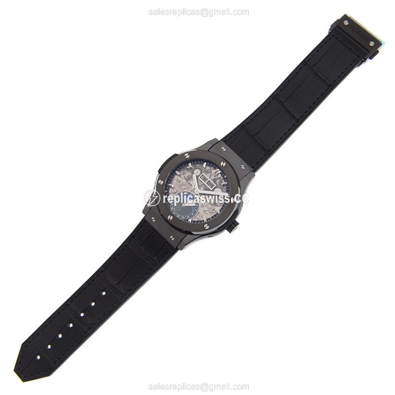 Hublot Classic Fusion Replica - Automatic - Ceramic Case - Silver Dial - Black Leather Strap - View 2