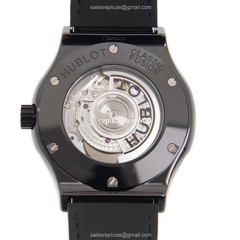 Hublot Classic Fusion Replica - Automatic - Ceramic Case - Silver Dial - Black Leather Strap - View 3
