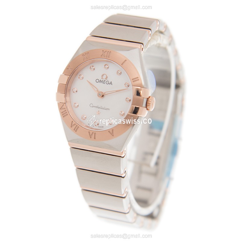 Omega Constellation Quartz - 18kt Rose Gold/Steel - White Dial, Gold Strap - View 3