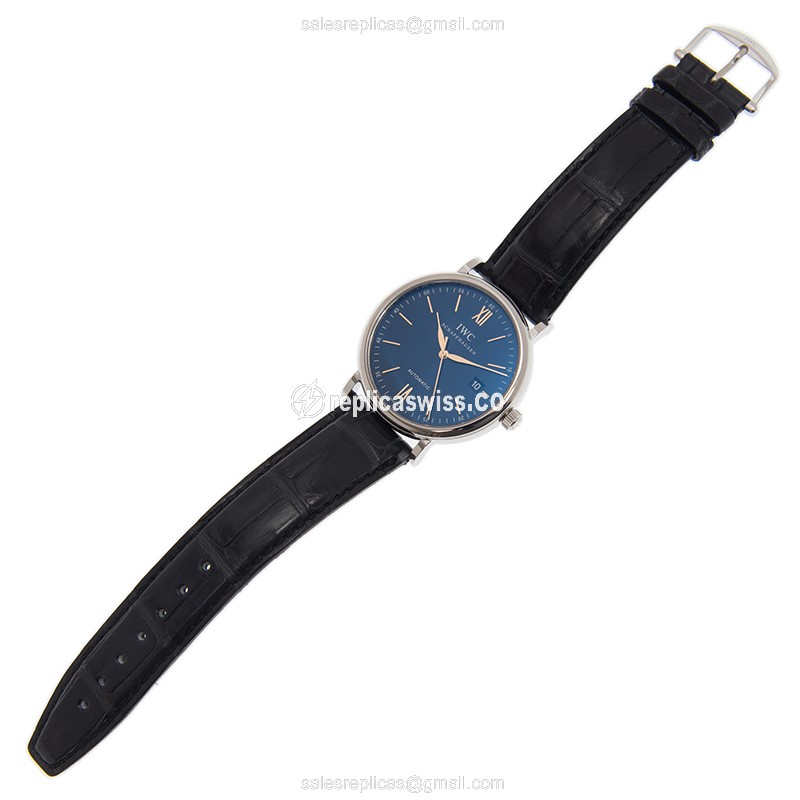 IWC Portofino Automatic - Steel Case - Blue Dial - Black Alligator Strap - Buckle Clasp - View 2
