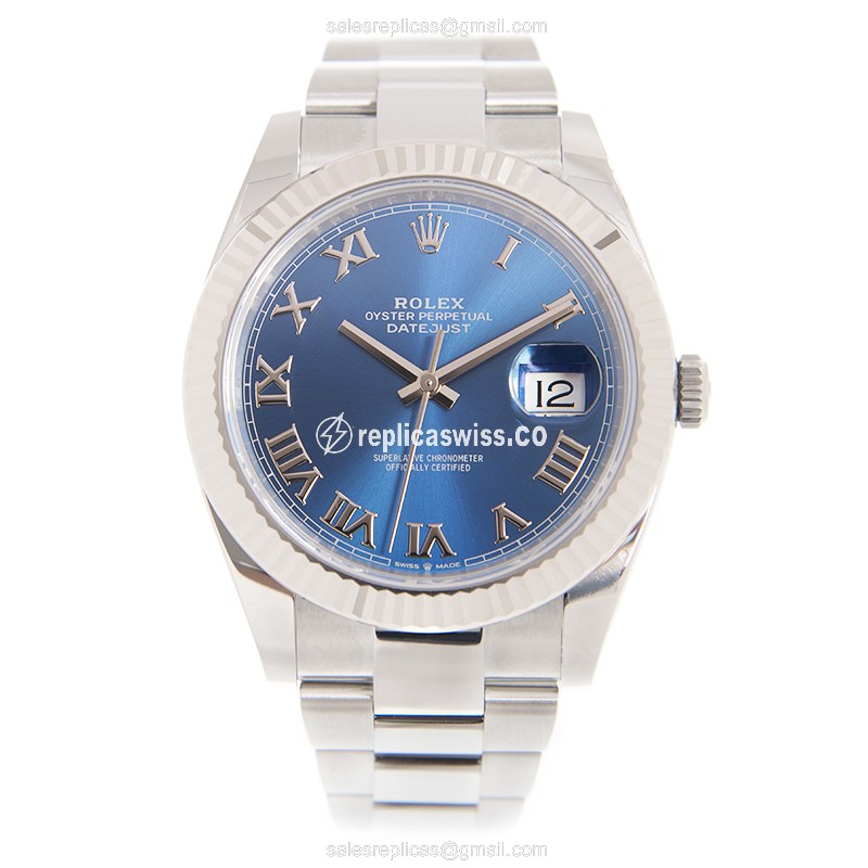 Rolex DAY-DATE Replica - Automatic | 18kt White Gold & Steel | Blue Dial | Clasp | Silver Steel Strap - View 2