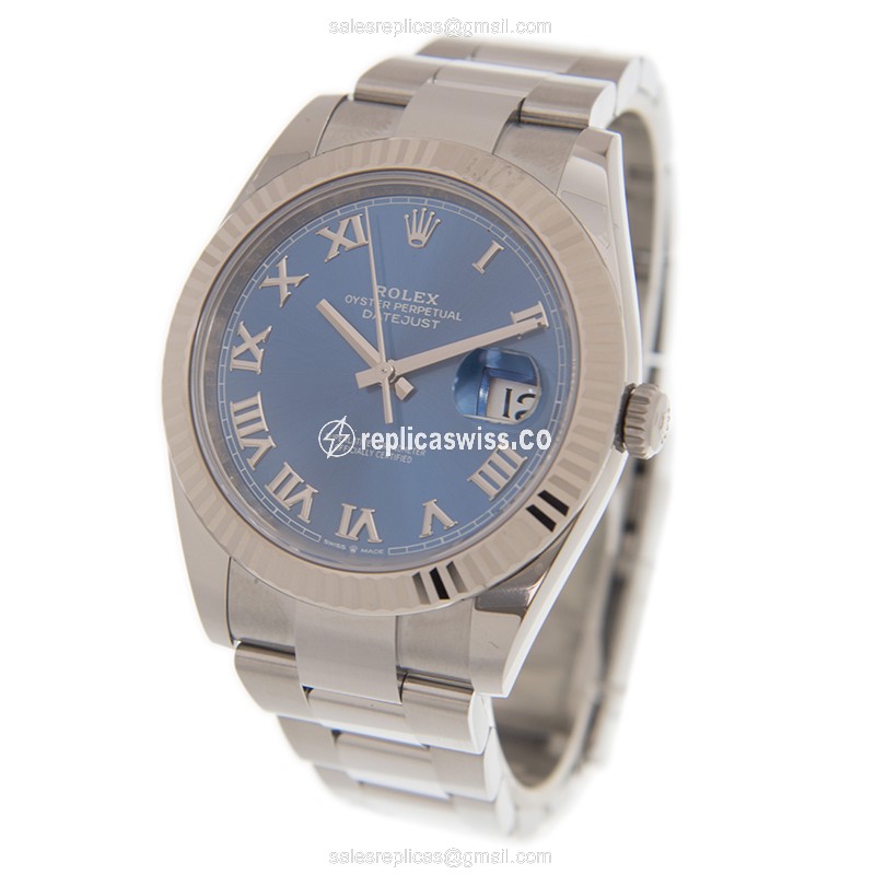 Rolex DAY-DATE Replica - Automatic | 18kt White Gold & Steel | Blue Dial | Clasp | Silver Steel Strap - View 3