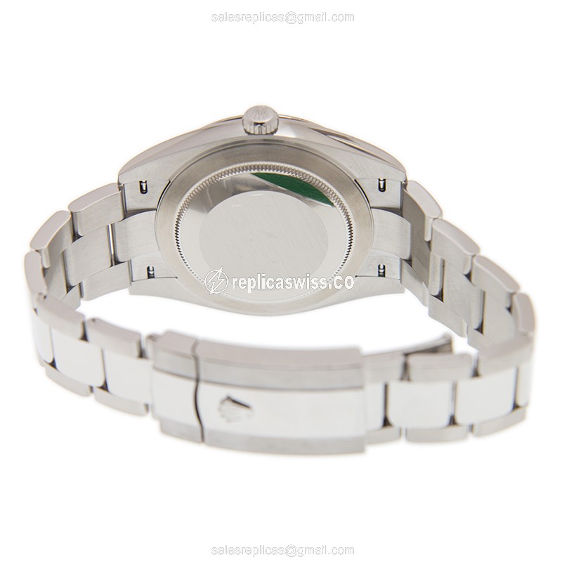 Rolex DAY-DATE Replica - Automatic | 18kt White Gold & Steel | Blue Dial | Clasp | Silver Steel Strap - View 4