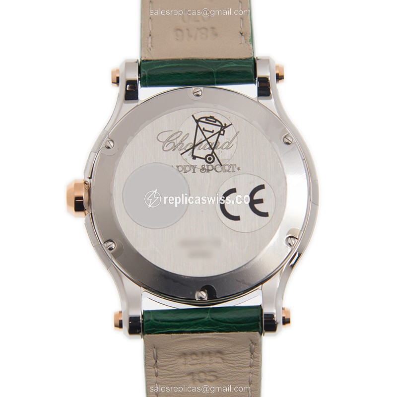 Chopard Happy Sport Quartz 18kt Rose - Green Dial - Diamond Case - Green Leather Strap - Buckle Clasp - View 3