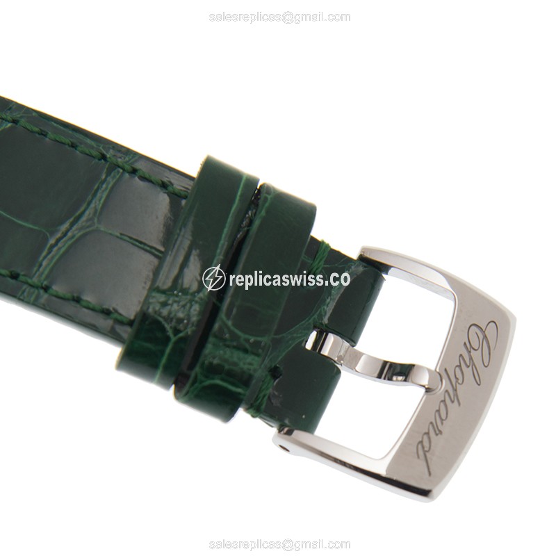 Chopard Happy Sport Quartz 18kt Rose - Green Dial - Diamond Case - Green Leather Strap - Buckle Clasp - View 4