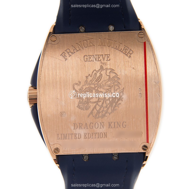 Franck Muller V 45 SC DT DIA DRAGON KING 18kt Rose Gold - Auto - Silver Dial - Blue Leather Strap - View 3