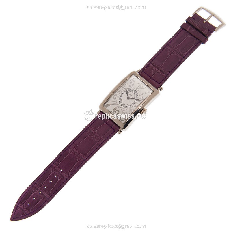 Franck Muller 1000 SC REL Replica - Automatic - Silver Dial - 18kt Gold Case - Purple Leather Strap - View 2