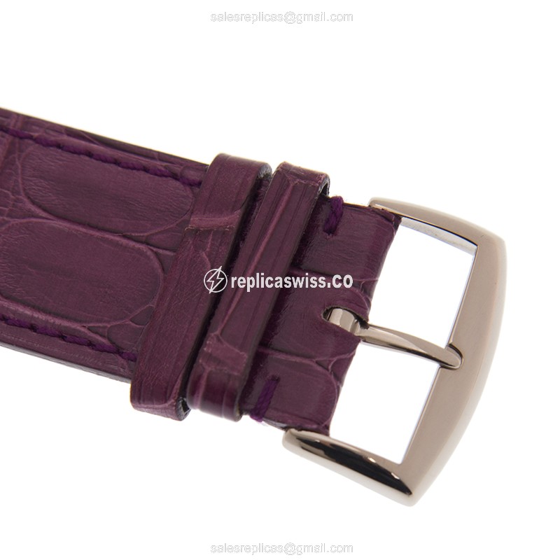Franck Muller 1000 SC REL Replica - Automatic - Silver Dial - 18kt Gold Case - Purple Leather Strap - View 4