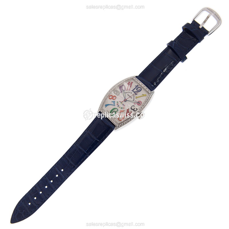 Franck Muller 5851 M SC COL DRM D 1R AC CINTREE CURVEX - Automatic - Stainless Steel - Silver Dial on Blue Leather Strap - View 2