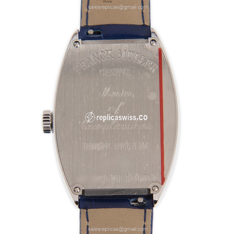 Franck Muller 5851 M SC COL DRM D 1R AC CINTREE CURVEX - Automatic - Stainless Steel - Silver Dial on Blue Leather Strap - View 3