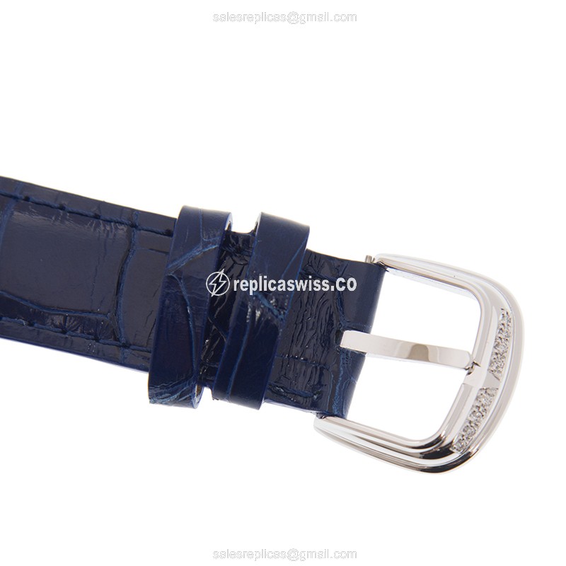 Franck Muller 5851 M SC COL DRM D 1R AC CINTREE CURVEX - Automatic - Stainless Steel - Silver Dial on Blue Leather Strap - View 4
