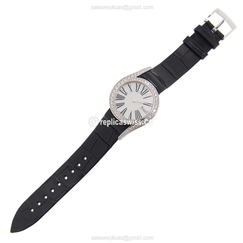 Piaget LIMELIGHT Manual Wind - 18kt White Gold - Diamond Dial - Black Leather Strap - Buckle Clasp - View 2