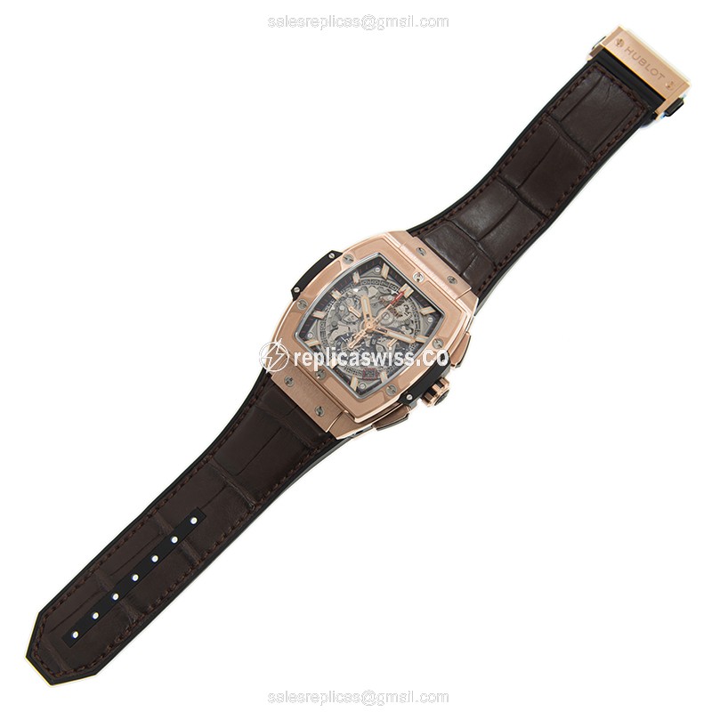 Hublot BIG BANG Replica - Automatic - 18kt Rose Gold - Silver Dial - Brown Leather Strap - View 2