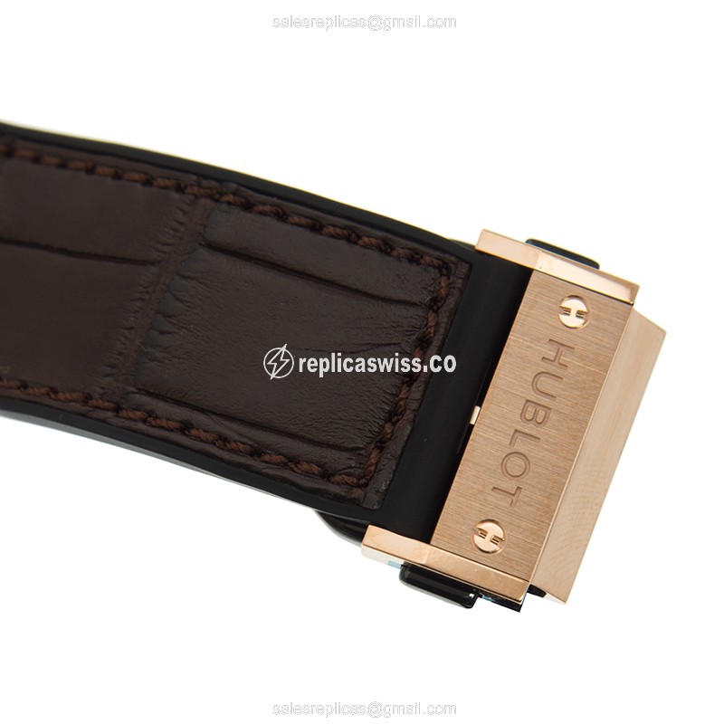 Hublot BIG BANG Replica - Automatic - 18kt Rose Gold - Silver Dial - Brown Leather Strap - View 4