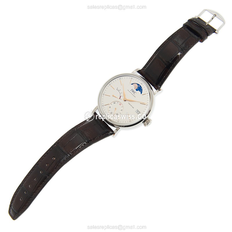 IWC Portofino Replica - Manual - Stainless Steel - White Dial - Brown Alligator Strap - View 2