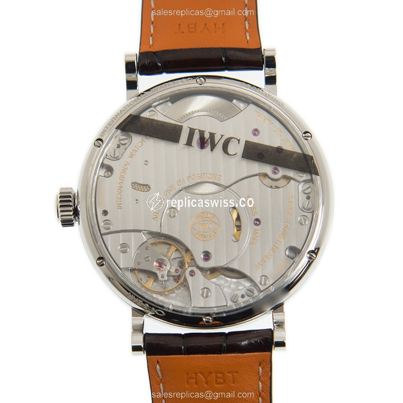 IWC Portofino Replica - Manual - Stainless Steel - White Dial - Brown Alligator Strap - View 3
