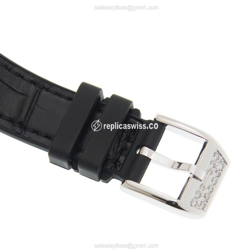 Franck Muller V32 QZ D Quartz - Diamond Case - White Dial - Black Leather Strap - View 4