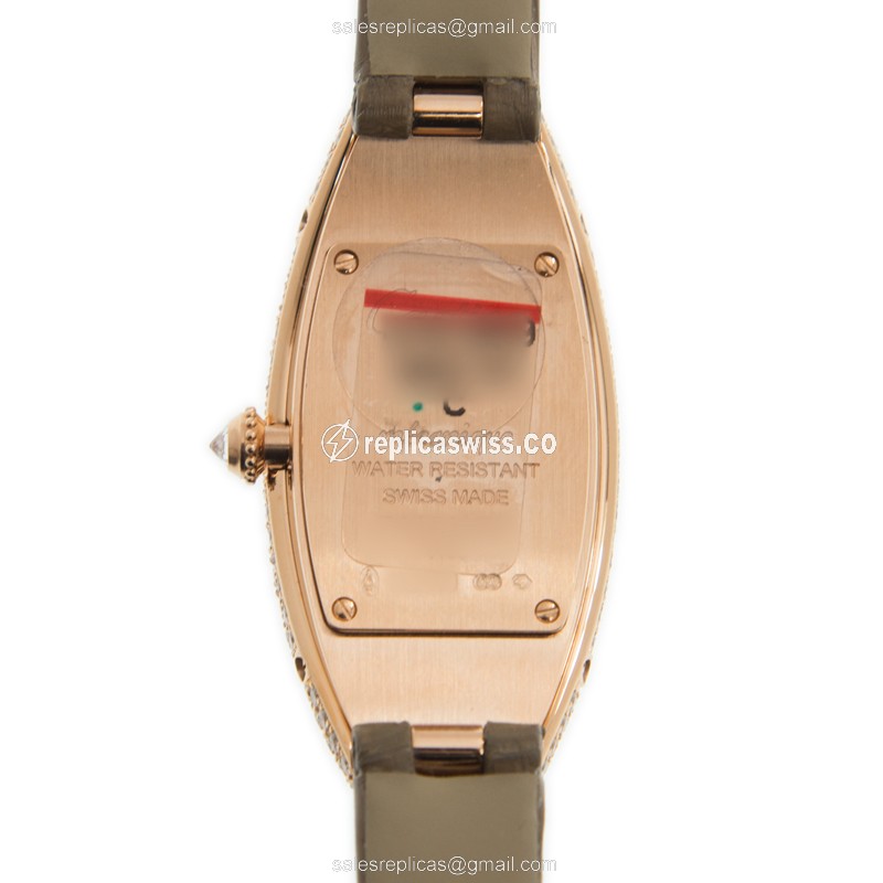 Cartier BAIGNOIRE Replica - Automatic - 18kt Rose Gold - Diamond Set - Silver Dial - Alligator Grey Strap - Buckle Clasp - View 3
