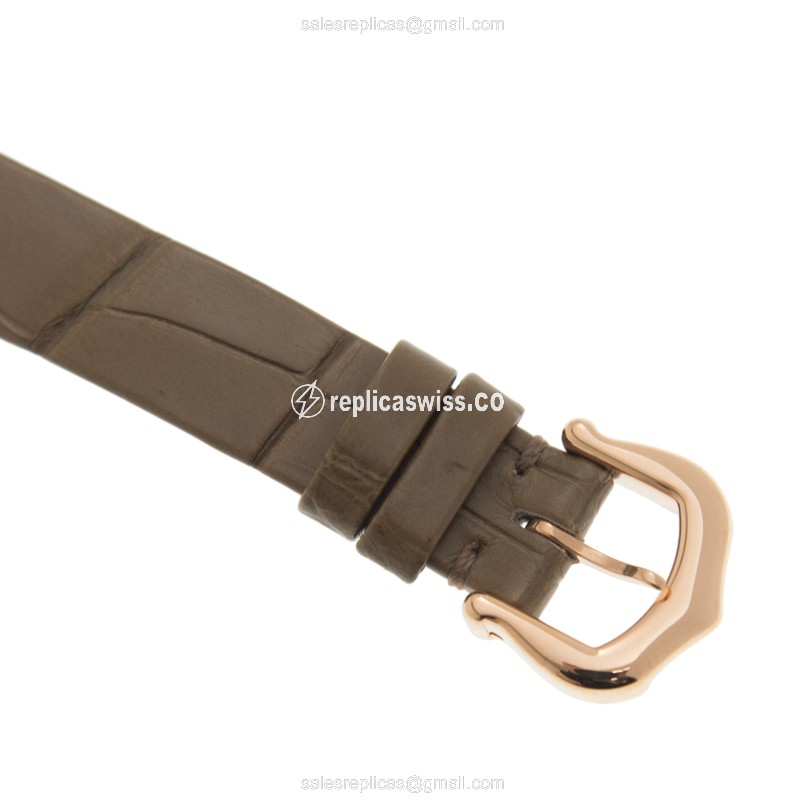Cartier BAIGNOIRE Replica - Automatic - 18kt Rose Gold - Diamond Set - Silver Dial - Alligator Grey Strap - Buckle Clasp - View 4