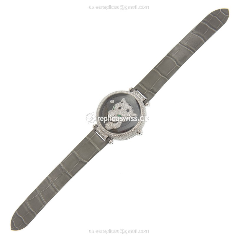Cartier Bestiaire Replica - Automatic - 18kt White Gold - Diamond - Gray Dial - View 2