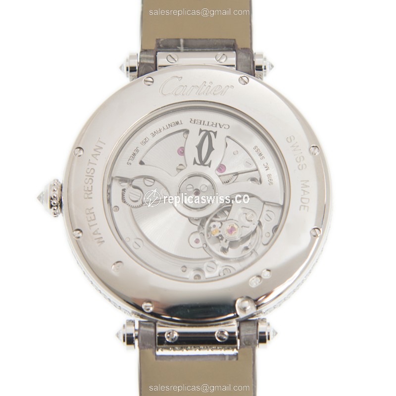 Cartier Bestiaire Replica - Automatic - 18kt White Gold - Diamond - Gray Dial - View 4