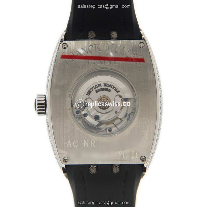 Franck Muller V32 SC AT FO D - Automatic - White Dial - Diamonds - Leather Strap - View 3