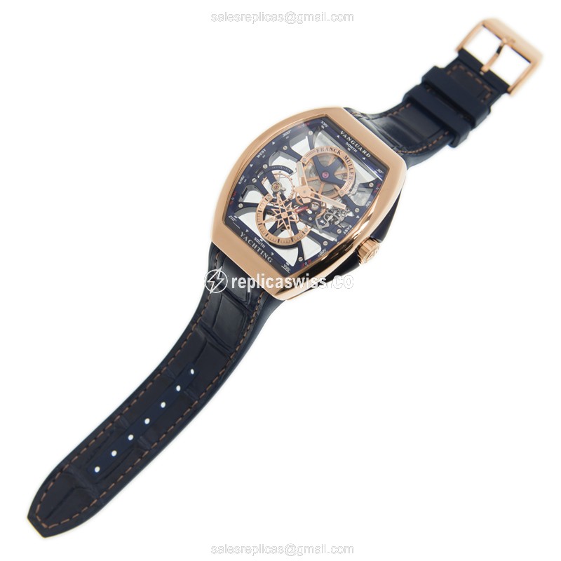 Franck Muller V 45 S6 SQT YACHTING ANC Manual Wind 18kt Rose Gold - Skull Dial, Leather Blue Strap - View 2