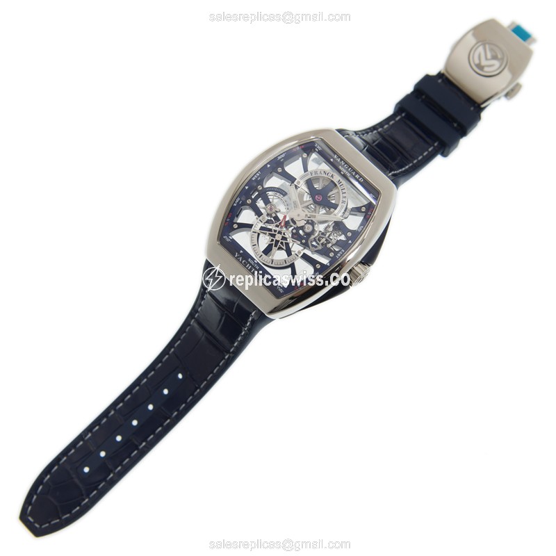 Franck Muller V45 S6 SQT Yachtинг ANC - Manual Wind - Steel Case - Skull Dial - Blue Leather Strap - View 2