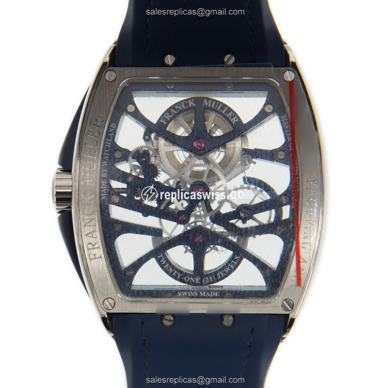 Franck Muller V45 S6 SQT Yachtинг ANC - Manual Wind - Steel Case - Skull Dial - Blue Leather Strap - View 3