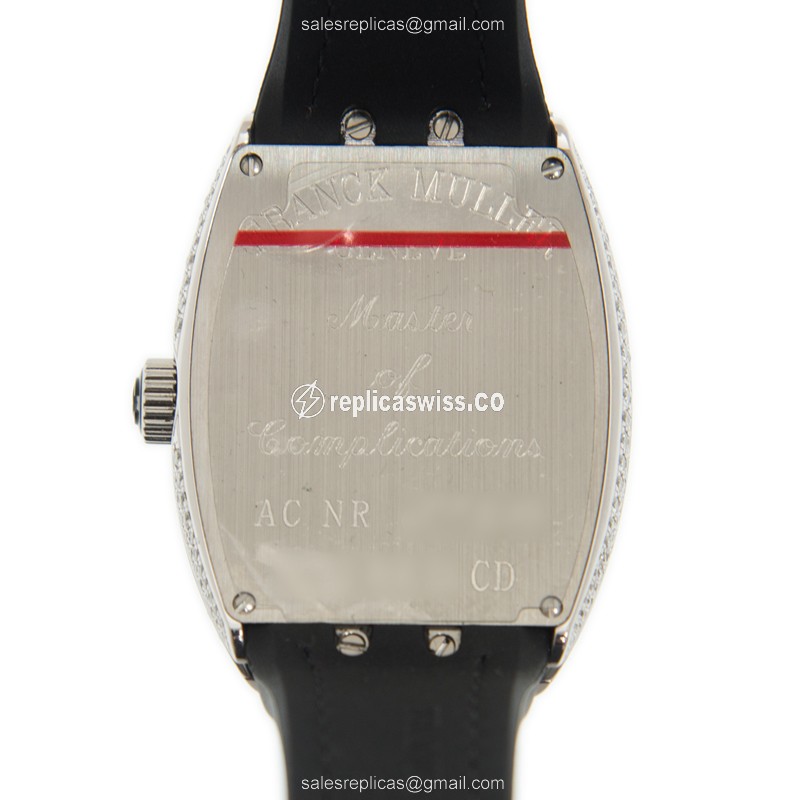Franck Muller V 32 QZ D CD Vanguard Quartz - Silver Dial on Black Leather Strap - View 3