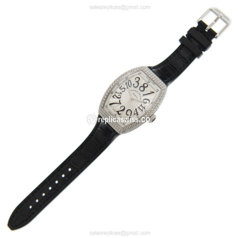 Franck Muller V32 CH D - Automatic - Diamond Case - White Dial - Leather Strap - View 2